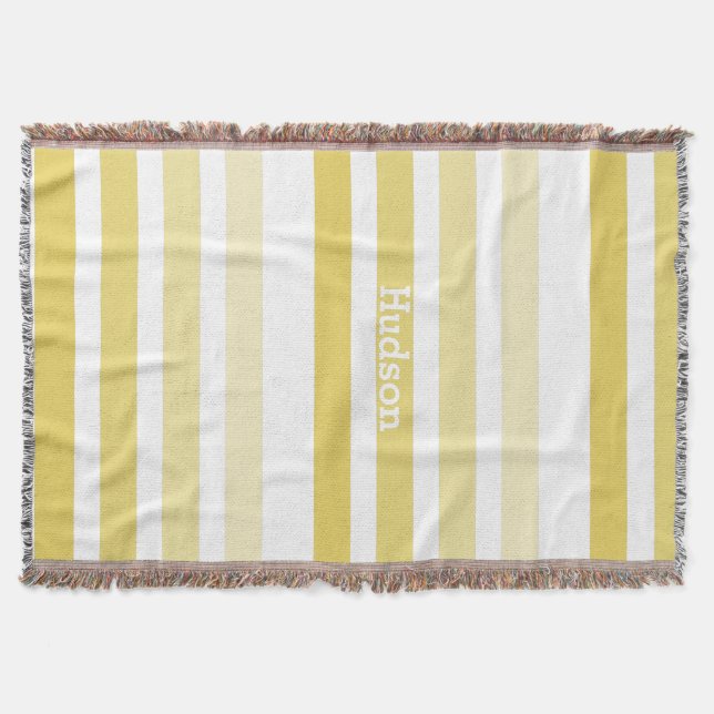 Personalized Modern Yellow Striped Pattern Throw Blanket (Front)