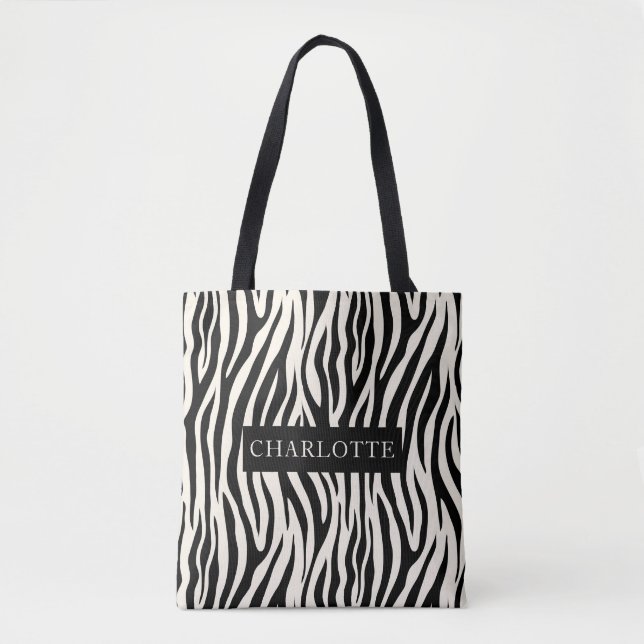 Personalized Modern Zebra Safari Animal Pattern Tote Bag (Front)