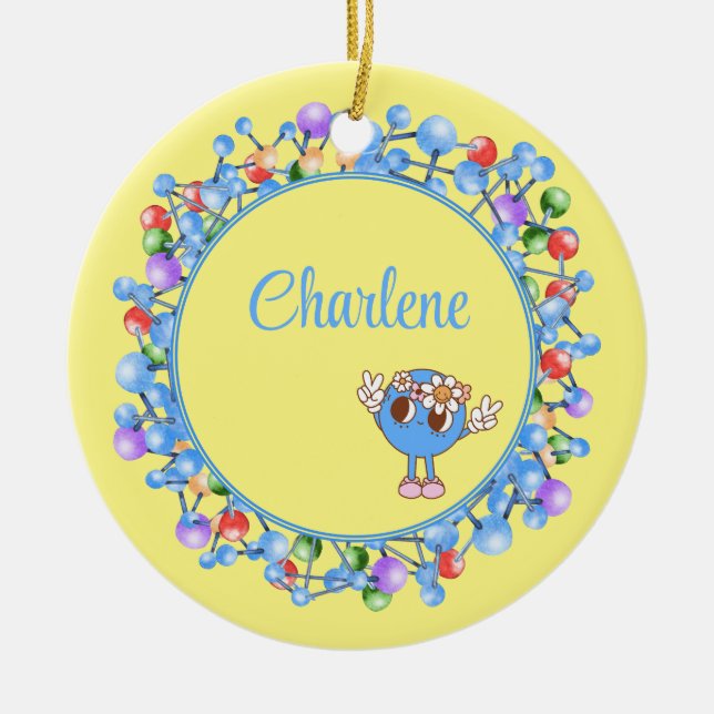 Personalized Molecules Particles Peace Atom  Ceramic Ornament (Front)