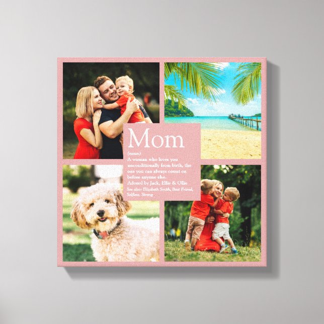 Personalized Mom Definition 4 Photo Blush Pink Canvas Print (Front)