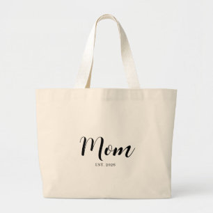 Personalized Mom Est Date Modern Text Style Large Tote Bag