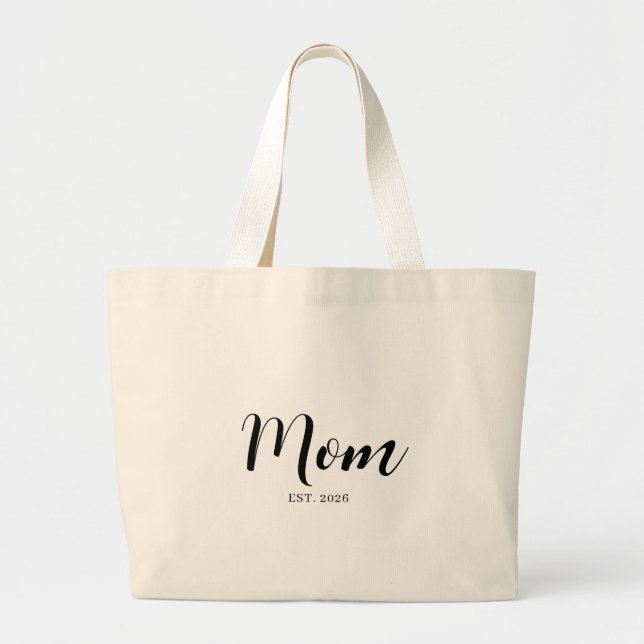 Personalized Mom Est Date Modern Text Style Large Tote Bag (Front)