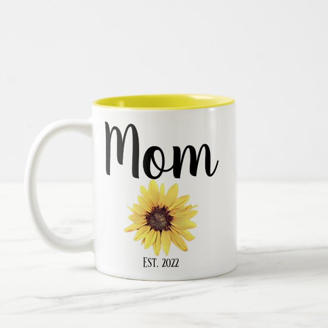 Personalized Mom Est. Painted Sunflower Two-Tone Coffee Mug (Left)