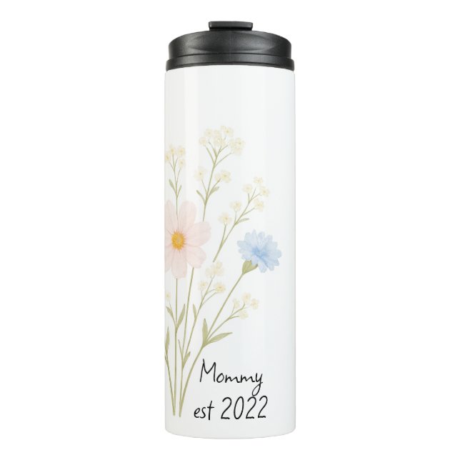 Personalized Mom Est. Thermal Tumbler with flowers (Front)