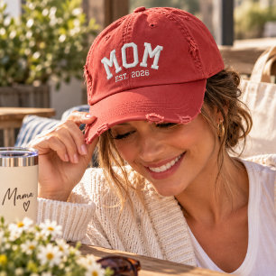 Personalized Mom EST. Year Embroidered Distressed Hat
