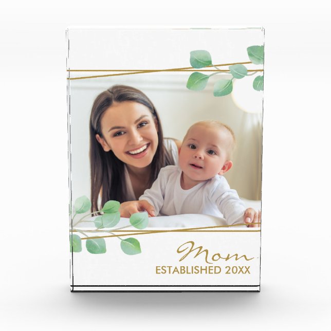 Personalized Mom Established 20XX Gold Elegant Photo Block (Front)