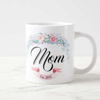 Personalized Mom Established Flower Wreath Large Coffee Mug