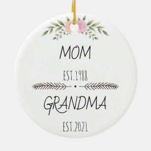 Personalized Mom Grandma Est Custom Year, flowers Ceramic Ornament