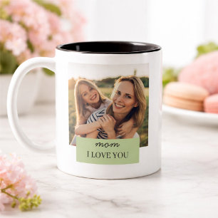 Personalized Mom I Love You Photo Sage Green Two-Tone Coffee Mug
