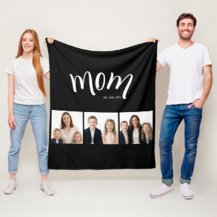 Personalized Mom Kids 3 Photo Collage Mom Est Year Fleece Blanket