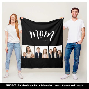 Personalized Mom Kids 3 Photo Collage Mom Est Year Fleece Blanket