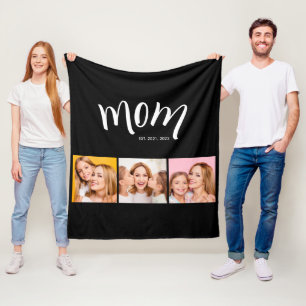 Personalized Mom Kids 3 Photo Collage Mom Est Year Fleece Blanket