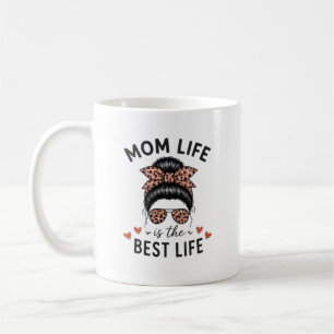 Personalized Mom Life Best Life Messy Bun Leopard Coffee Mug