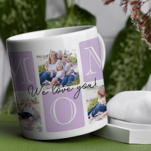 Personalized Mom Love 7 Photo Collage Coffee Mug (Celebrate mom with a timeless and elegant design that’s as special as she is!)