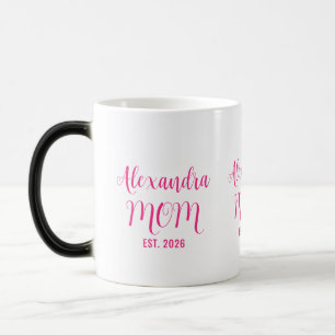 Personalized Mom Name Established Pink Script Magic Mug