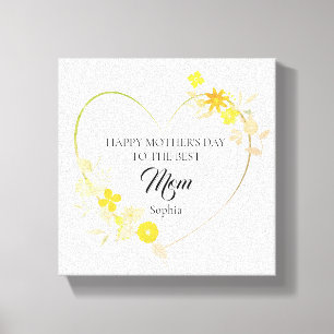 Personalized Mom Name Mother’s Day Floral Heart Canvas Print