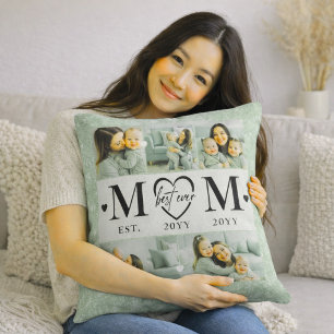 Personalized Mom Photo  Sage Green Throw Pillow