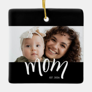 Personalized Mom Photo Year Established Modern Ceramic Ornament