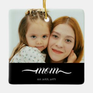 Personalized Mom Photo Year Established Modern Ceramic Ornament