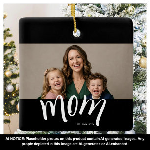 Personalized Mom Photo Year Established Modern Ceramic Ornament
