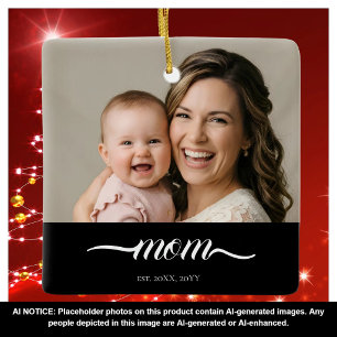 Personalized Mom Photo Year Established Modern Ceramic Ornament