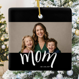 Personalized Mom Photo Year Established Modern Ceramic Ornament