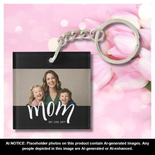 Personalized Mom Photo Year Established Modern Keychain