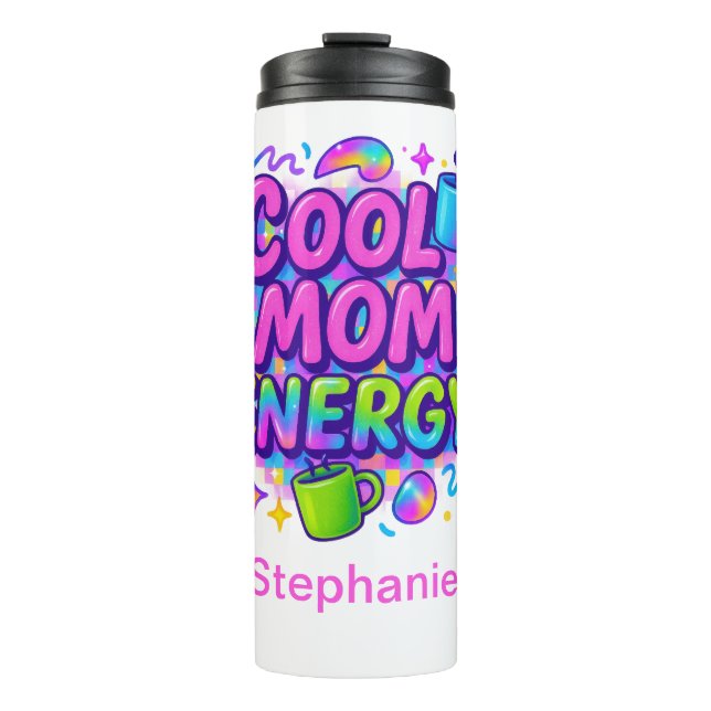 Personalized Mom Pink Blue Bright Neon Gift Thermal Tumbler (Front)