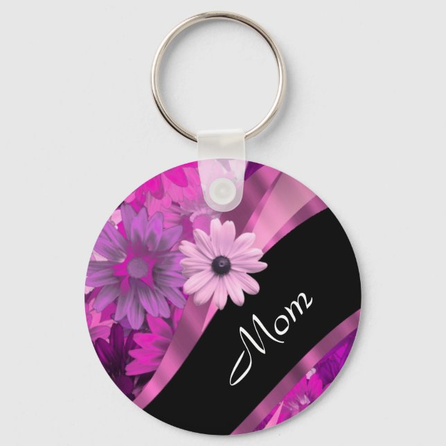 Personalized mom pink floral keychain (Front)