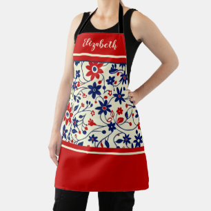 Personalized Mom Red White Blue Floral Apron