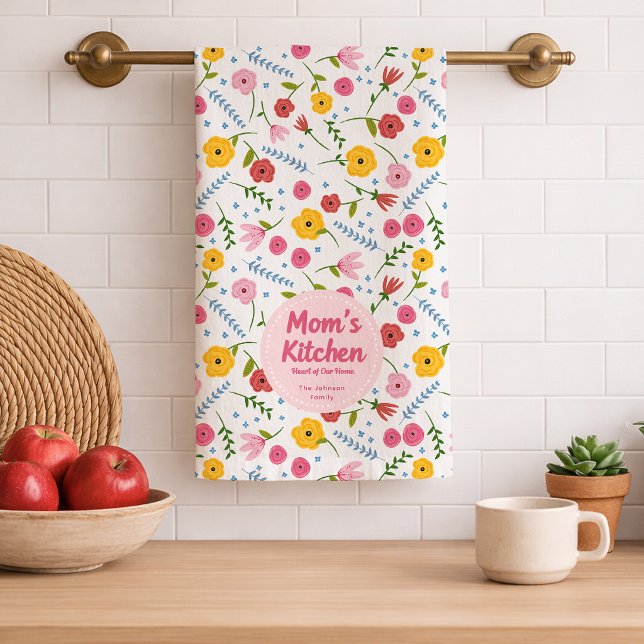 Personalized Mom’s Kitchen Floral Family Name Towel (pretty & practical gift for mom)