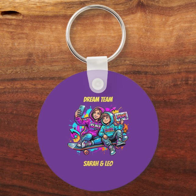 Personalized Mom & Son Graffiti Style Keychain (Front)