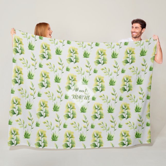 Personalized MOM Stepmom Mother-in-Law Greenery Fleece Blanket (In Situ)