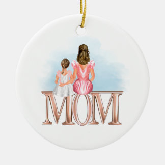 Personalized Mom with daughter brown hair ornament