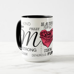 Personalized Mom with Heart Rose and Typography Mug