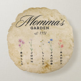 Personalized Mommas Wildflower Garden  Round Pillow