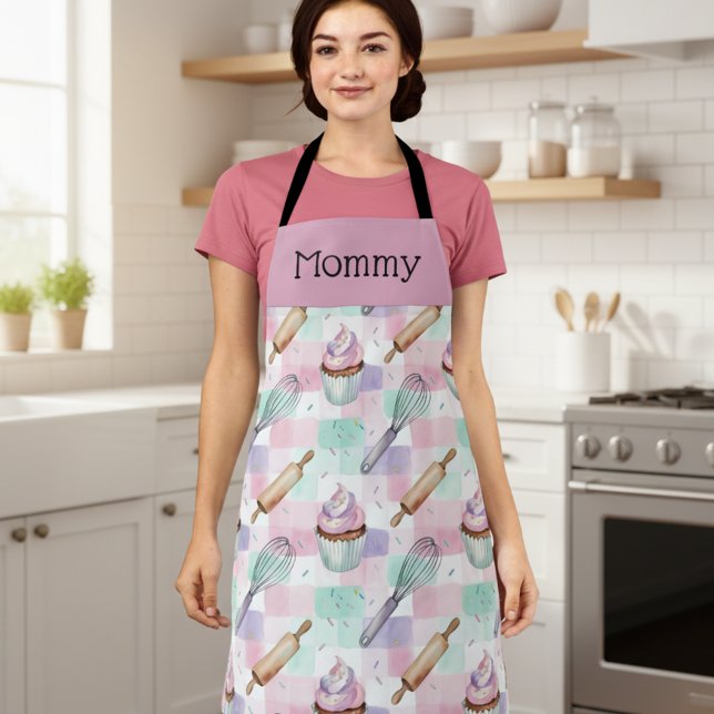 Personalized Mommy Adult Apron Pastel Cupcake Crew (Creator Uploaded)