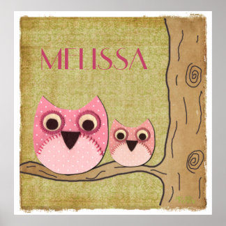 Personalized Mommy & Baby Owls Girls Room Poster