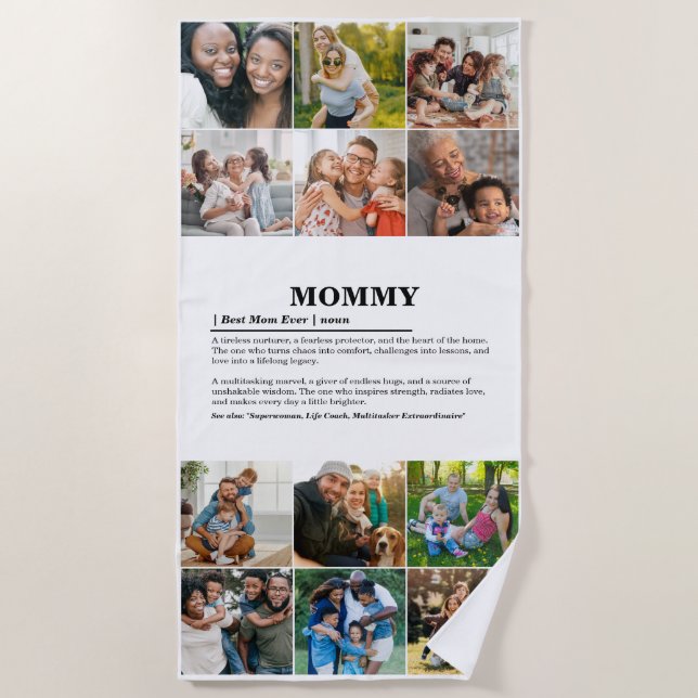 Personalized Mommy Definition 12 Photo Collage Beach Towel (Front)