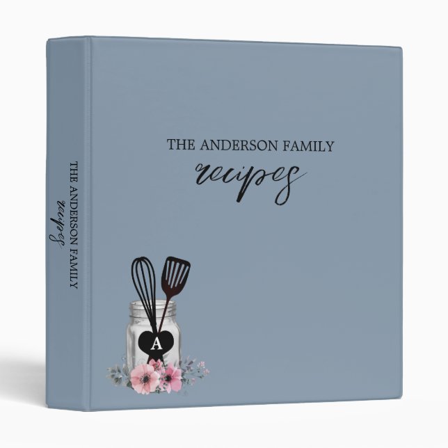 Personalized Mom's Recipe Book / Kitchen Mason Jar Binder (Front/Spine)