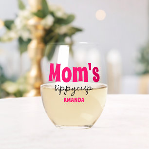 Personalized Mom's Sippy Cup Stemless Wine Glass