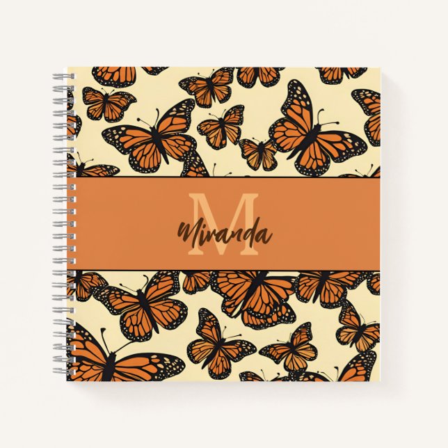 Personalized Monarch Butterfly Monogram Sketchbook Notebook (Front)