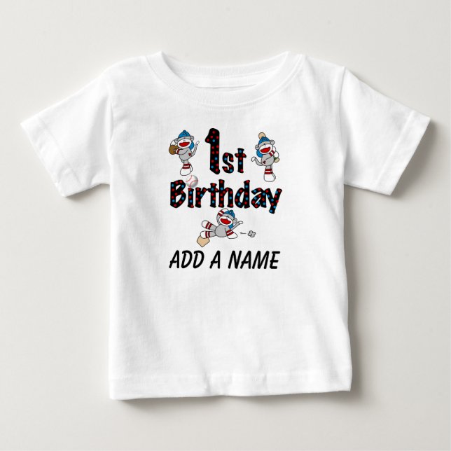 Personalized Monkey Baseball 1st Birthday Tshirt (Front)