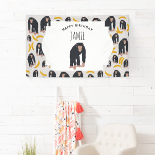Personalized Monkey Chimpanzee & Banana Birthday Banner