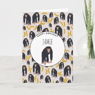 Personalized Monkey Chimpanzee & Banana Birthday Card