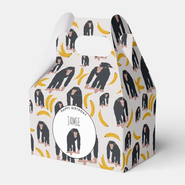 Personalized Monkey Chimpanzee & Banana Birthday  Favor Box (Front Side)