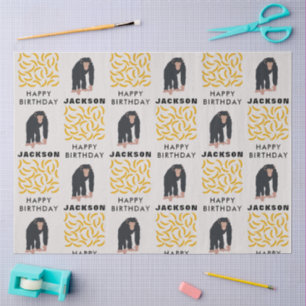 Personalized Monkey Chimpanzee & Banana Birthday Tissue Paper