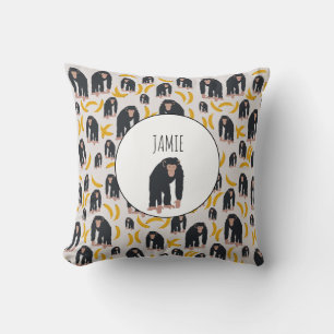 Personalized Monkey Chimpanzee & Banana Pattern Throw Pillow