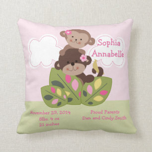 Personalized "Monkey Girl Sisters" Keepsake Pillow