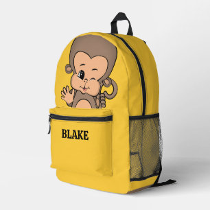 Personalized Monkey Yellow Print Cut Sew Backpack
